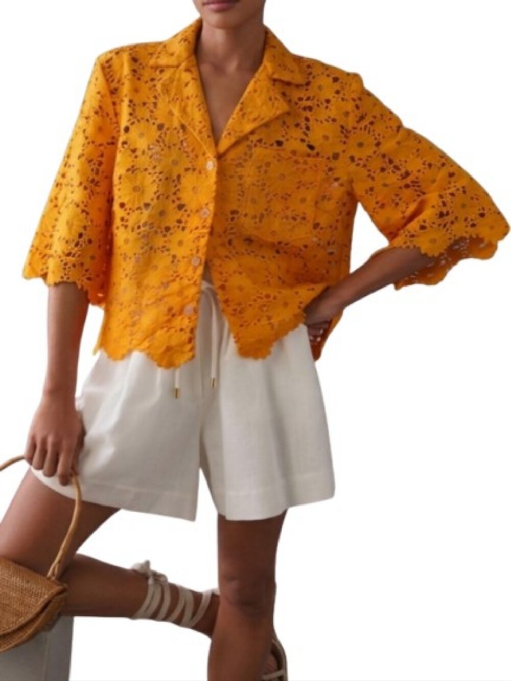 MAEVE By Anthropologie Lace Half Sleeve Button Down Shirt